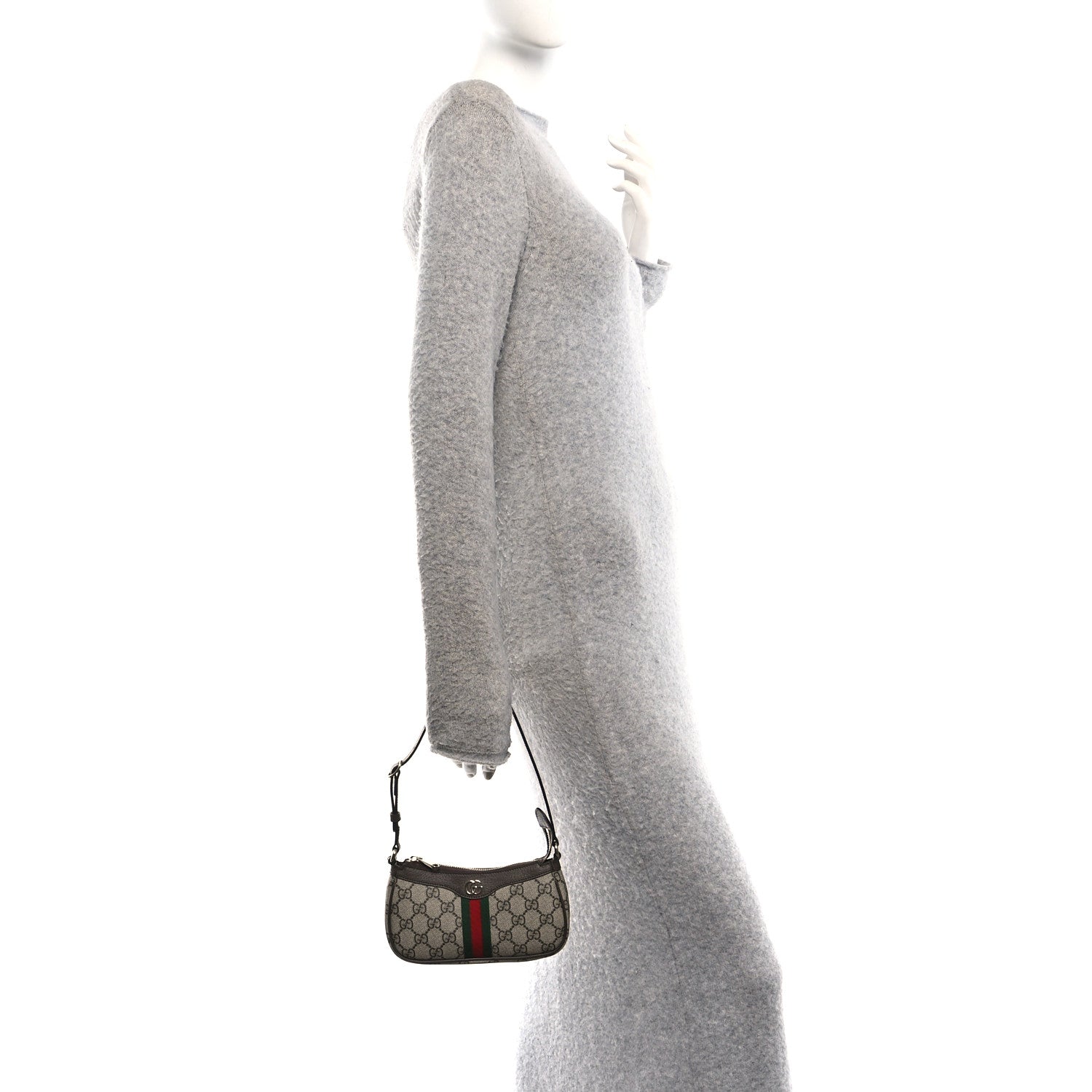 Gucci GG Supreme Monogram Textured Dollar Calfskin Web Mini Ophidia Shoulder Bag Beige Ebony New Acero 2 of 11