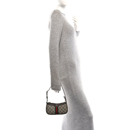 Gucci GG Supreme Monogram Textured Dollar Calfskin Web Mini Ophidia Shoulder Bag Beige Ebony New Acero 2 of 11