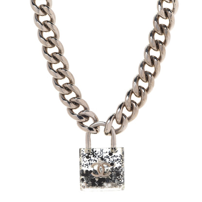 Chanel Resin CC Oversized Padlock Chain Necklace Silver Pearly White 1 of 5