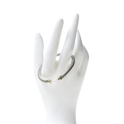 David Yurman Sterling Silver 14K Yellow Gold Pearl 5mm Cable Classics Petite Color Bracelet 2 of 5