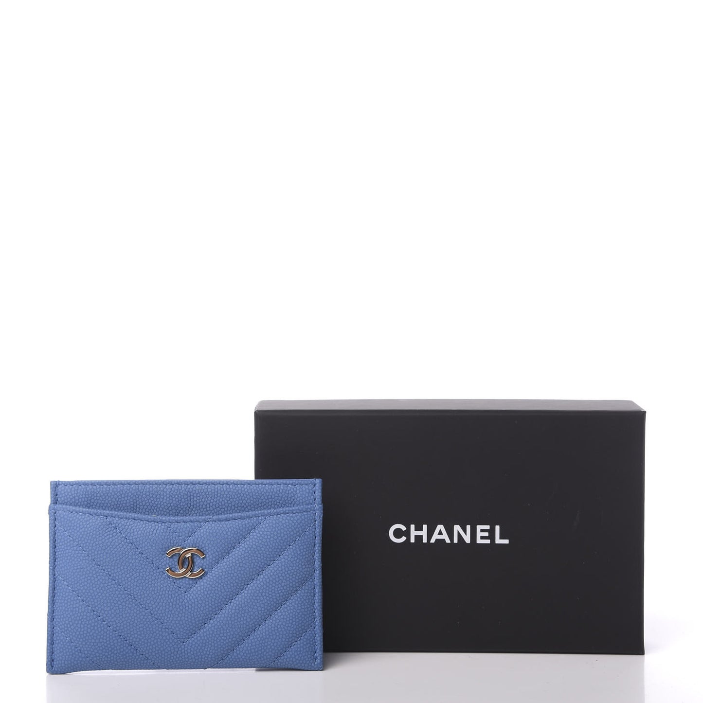 Caviar Chevron Quilted Card Holder Blue