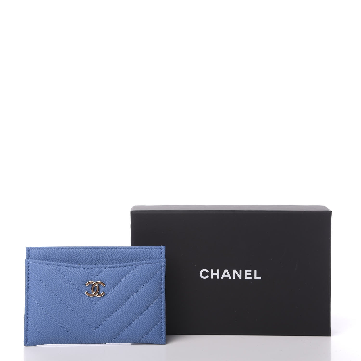 Chanel Caviar Chevron Quilted Card Holder Blue 9 of 9