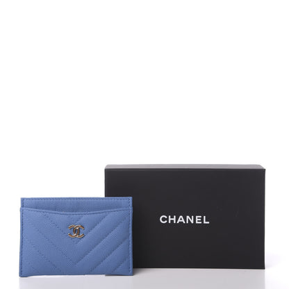 Chanel Caviar Chevron Quilted Card Holder Blue 9 of 9