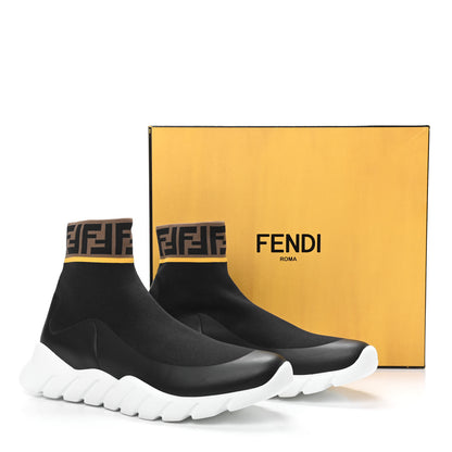 Fendi Jersey FF Mania Mens High Top Sock Sneakers 10 Black Tobacco Yema 9 of 9