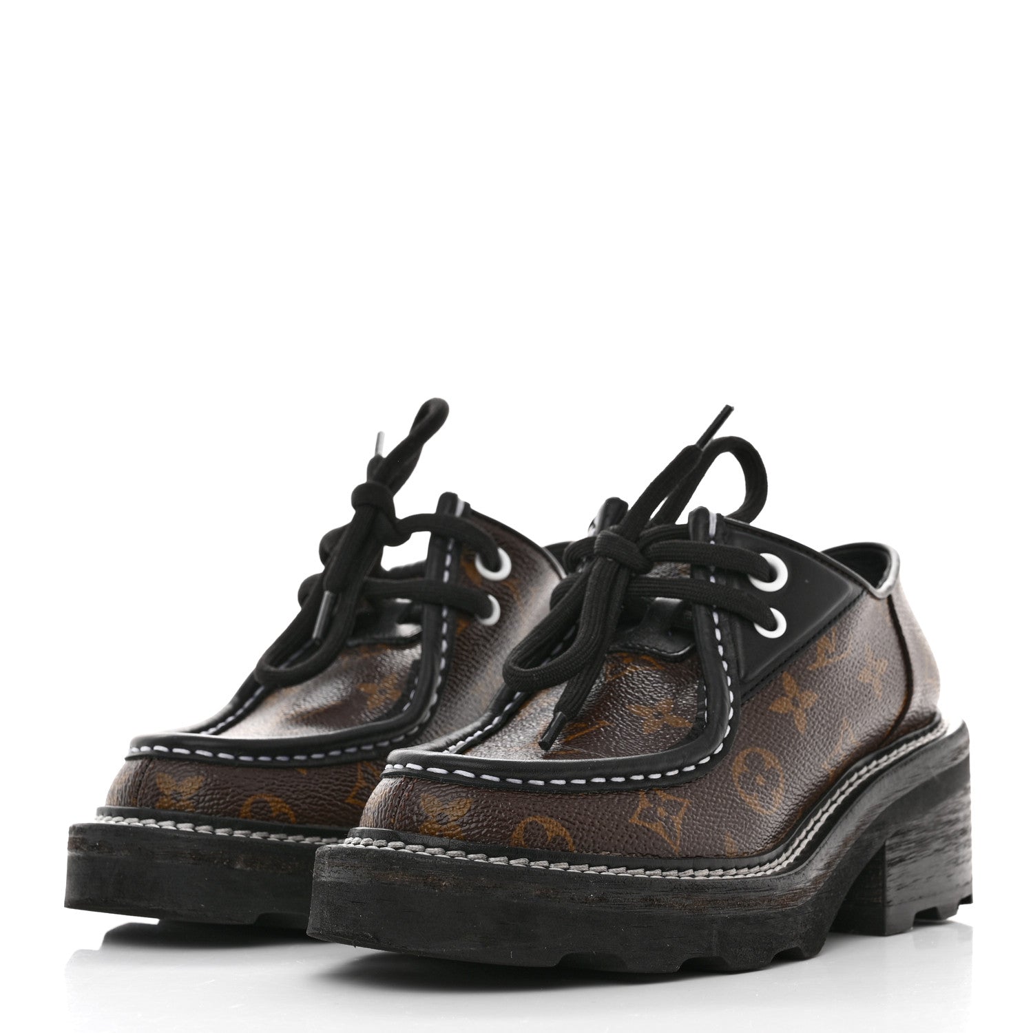 Louis Vuitton Monogram Calfskin Beaubourg Platform Derby Shoes 35 Brown 3 of 8