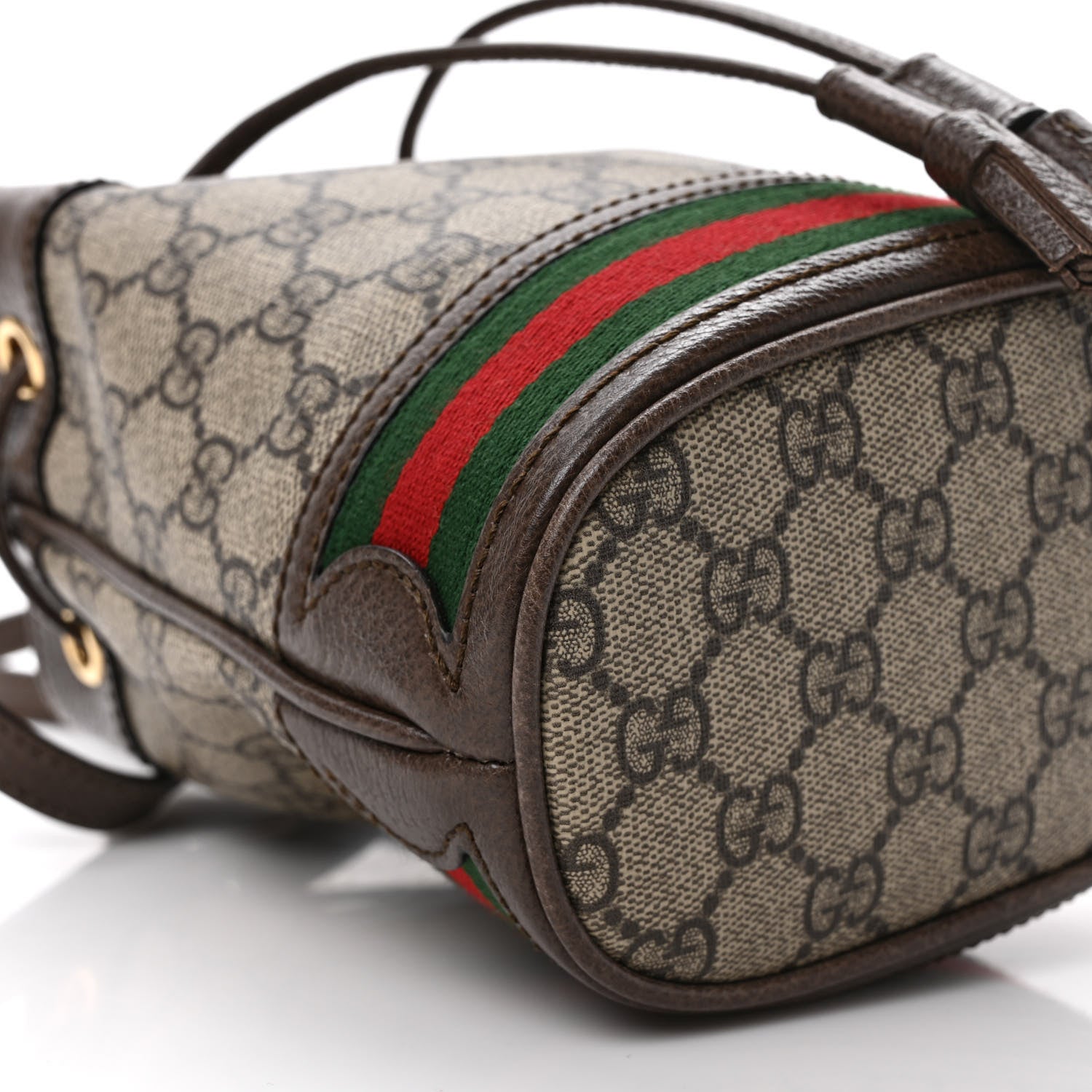 Gucci GG Supreme Monogram Textured Dollar Calfskin Web Small Ophidia Dome Shoulder Bag Beige Ebony New Acero 8 of 13