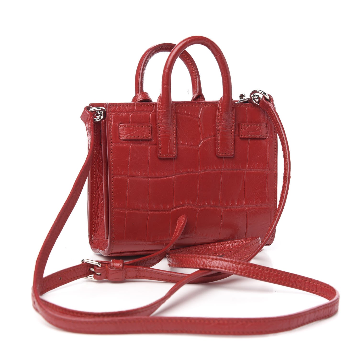 Saint Laurent Calfskin Crocodile Embossed Toy Sac De Jour Red 2 of 11