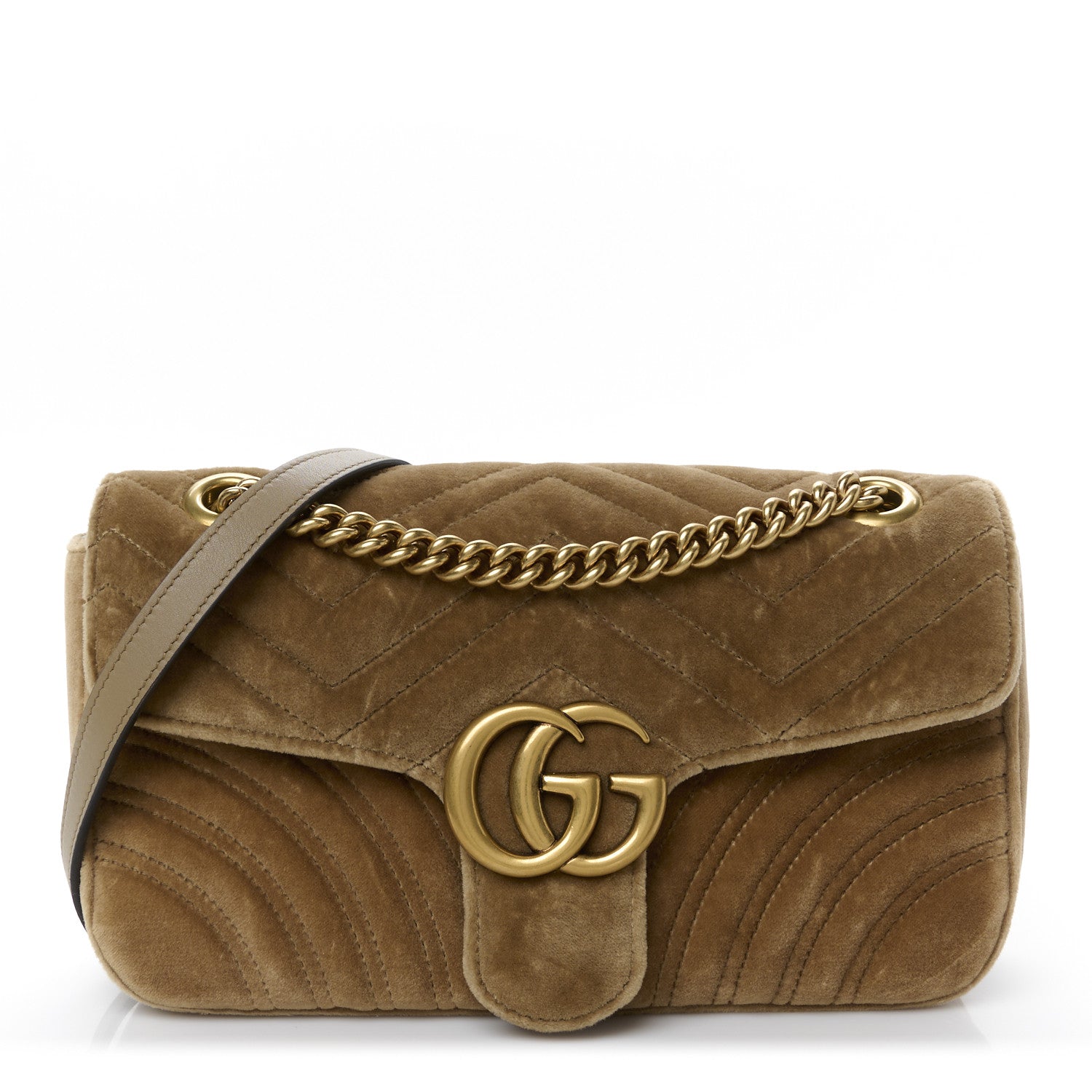 Gucci Velvet Matelasse Small GG Marmont Shoulder Bag Taupe 1 of 10