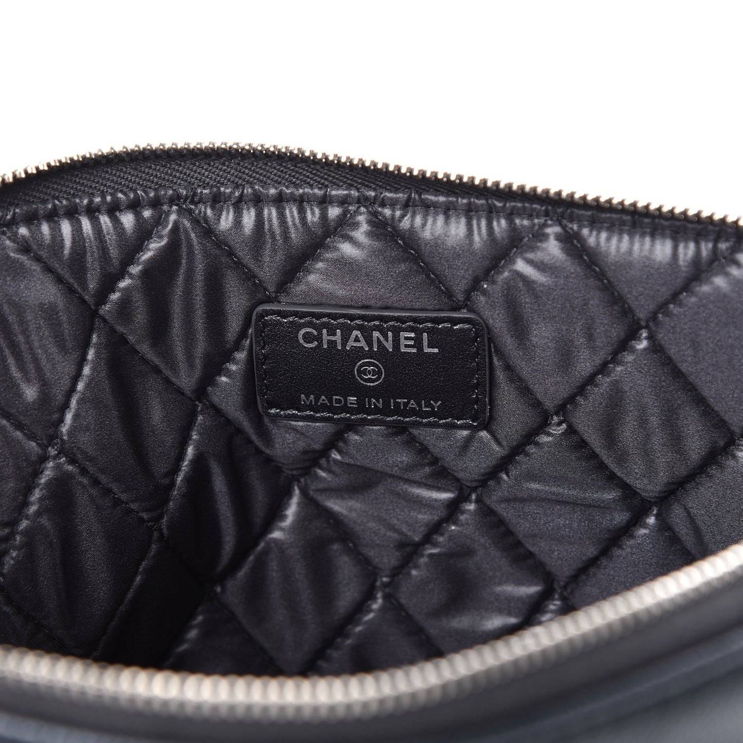 Metallic Caviar Quilted Medium Maxi CC Cosmetic Case Dark Grey