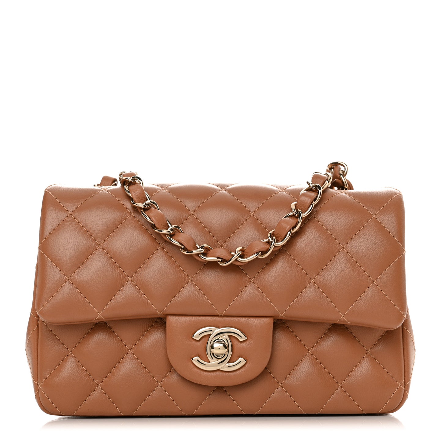 Lambskin Quilted Mini Rectangular Flap Brown