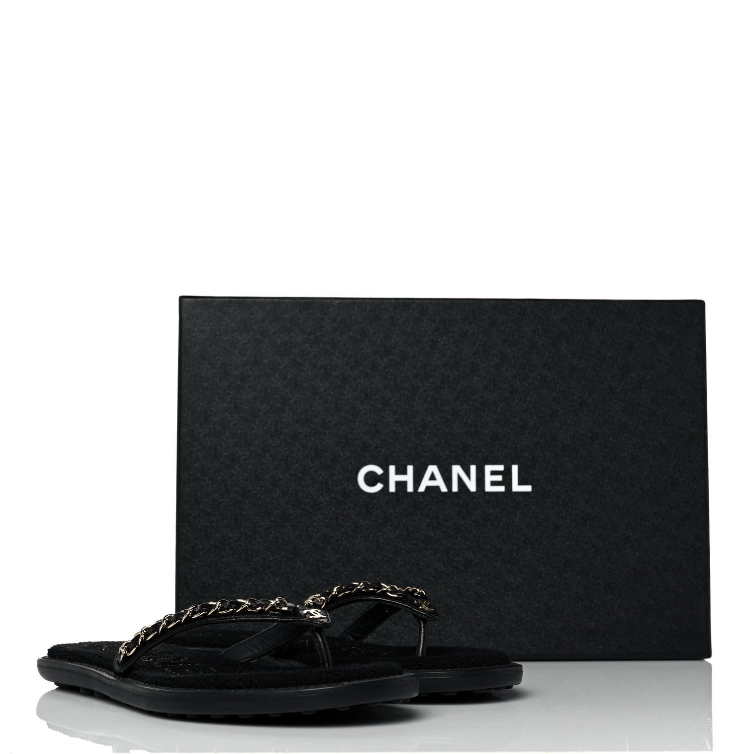 Chanel Lambskin CC Chain Thong Sandals 36 Black 9 of 9