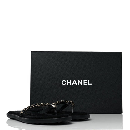 Chanel Lambskin CC Chain Thong Sandals 36 Black 9 of 9