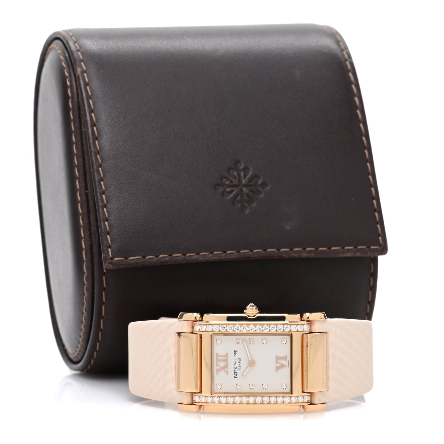 18K Rose Gold Satin Diamond 25mm Twenty-4 Quartz Watch White 4920R-010