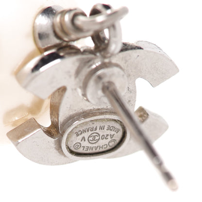 Chanel Crystal Pearl CC Drop Earrings Silver Pearly White 3 of 5