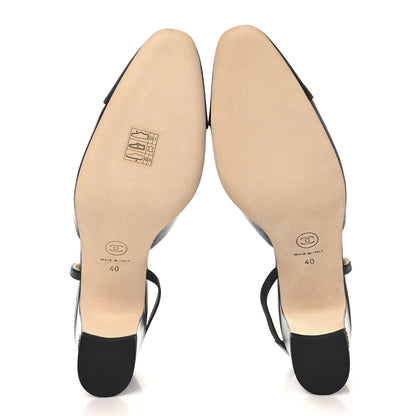 Chanel Goatskin Grosgrain Cap Toe CC Slingback Pumps 40 Black 6 of 10