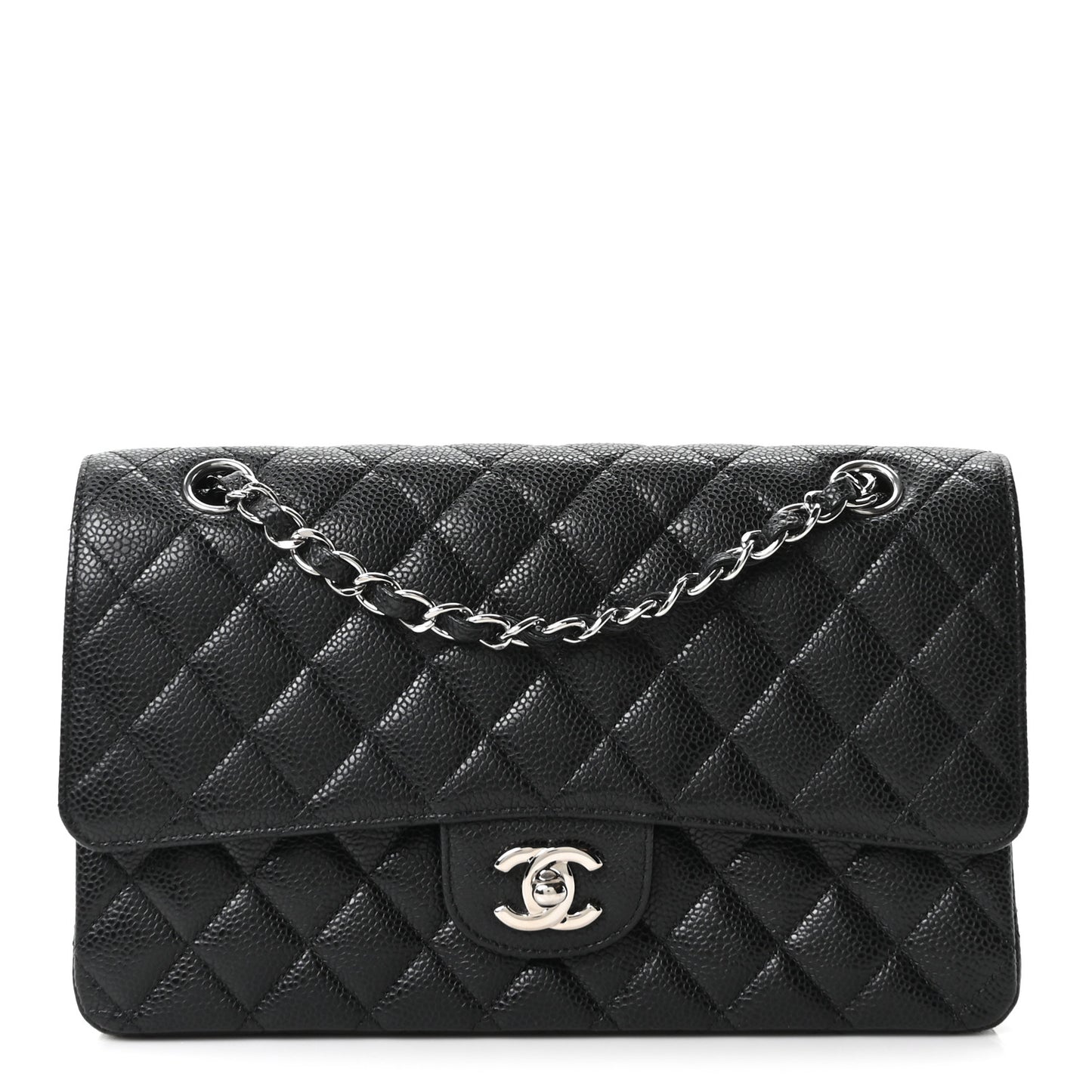 Caviar Quilted Medium Double Flap Black