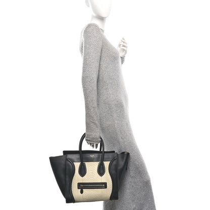 Celine Calfskin Snakeskin Mini Luggage Black White 2 of 11