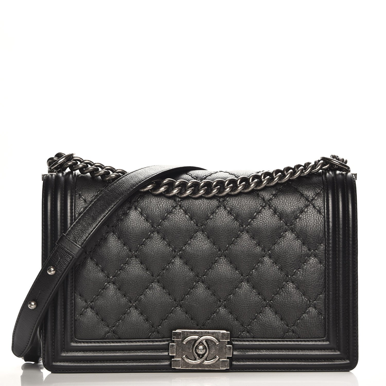 Chanel Calfskin Quilted Double Stitch New Medium Boy Flap Black 1 of 8