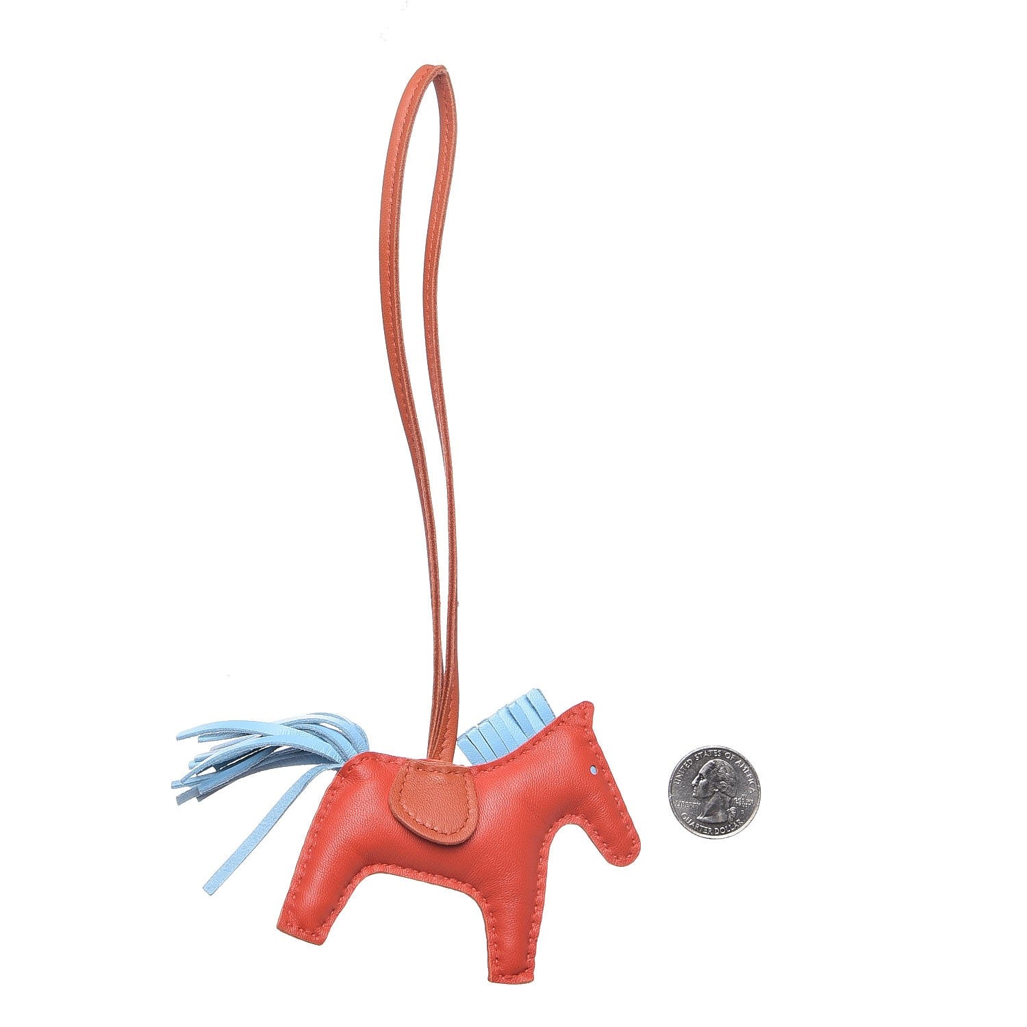 Hermes Milo Lambskin Grigri Rodeo Horse Bag Charm PM Capucine Celeste Cornaline 2 of 8