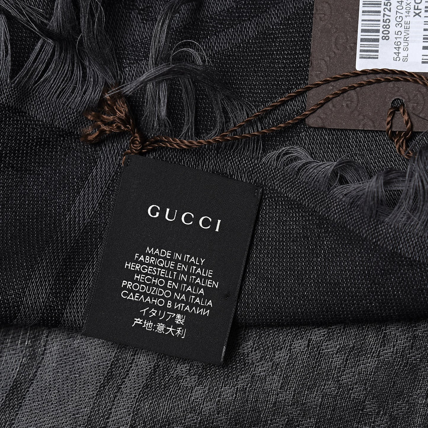Wool Silk GG Monogram Diamante Plaid Surviee Shawl Graphite Black