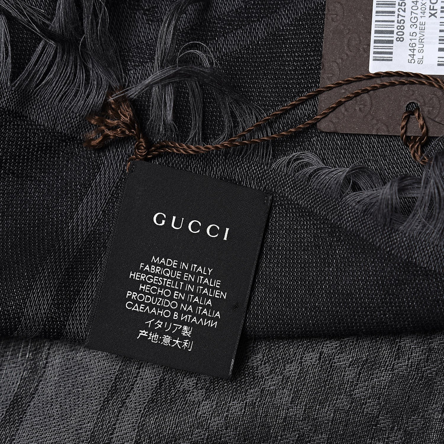 Gucci Wool Silk GG Monogram Diamante Plaid Surviee Shawl Graphite Black 4 of 5