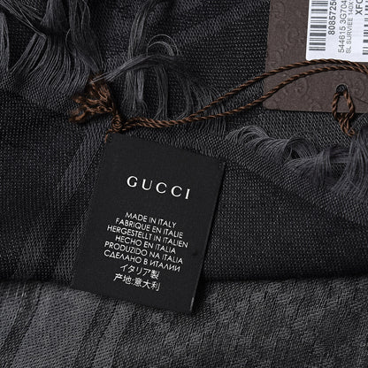 Gucci Wool Silk GG Monogram Diamante Plaid Surviee Shawl Graphite Black 4 of 5
