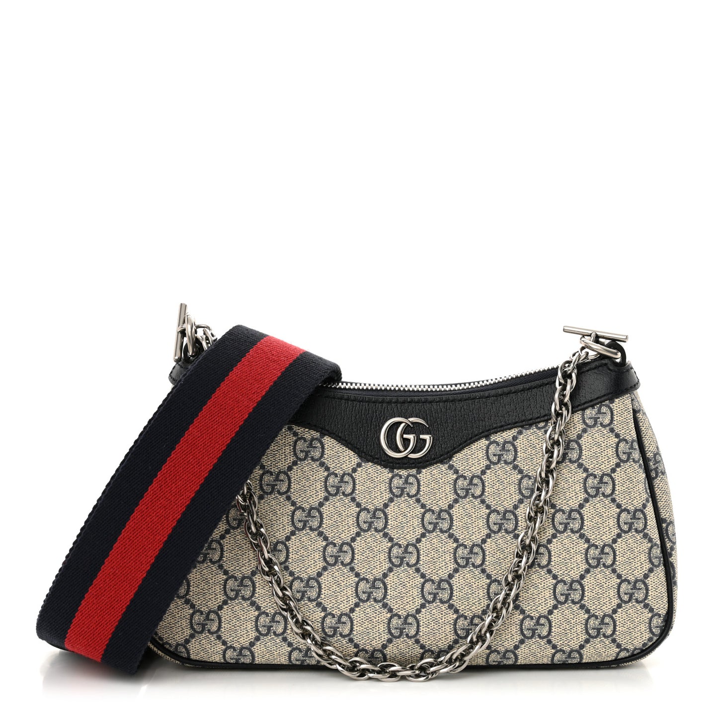 GG Supreme Monogram Textured Dollar Calfskin Web Small Ophidia GG Handbag Beige Blue