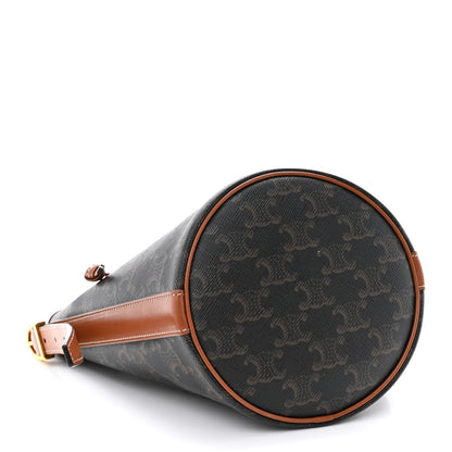Celine Triomphe Canvas Calfskin Small Drawstring Bucket Bag Tan 4 of 10