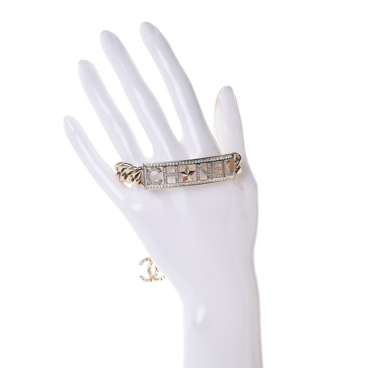 Chanel Crystal Chain Logo Bracelet Gold 2 of 5
