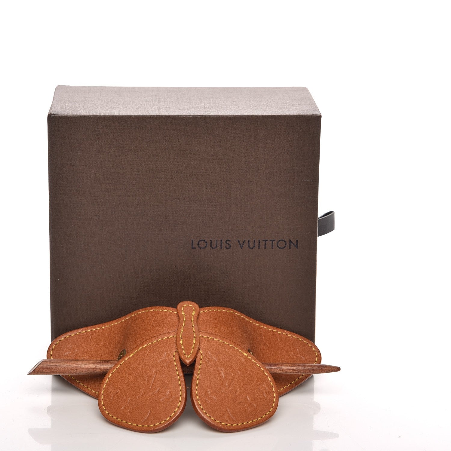 Louis Vuitton Calfskin Butterfly Hair Pin Barette Brown 5 of 5