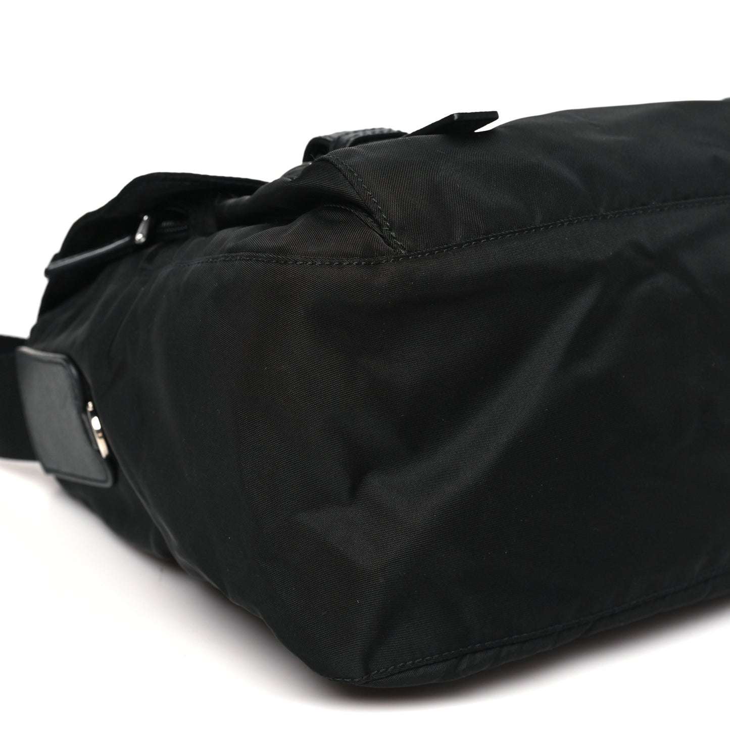 Tessuto Nylon Saffiano Double Buckle Messenger Shoulder Bag Black