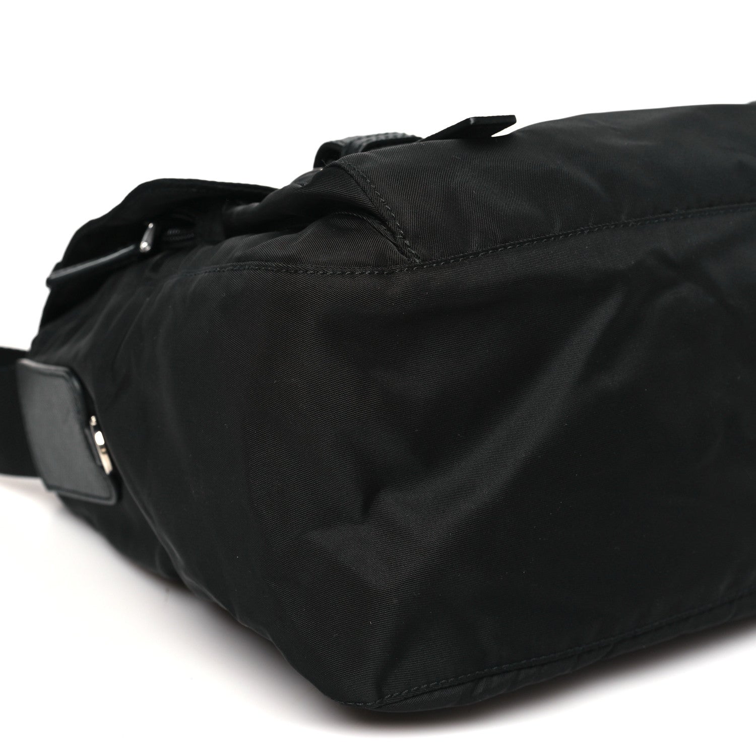 Prada Tessuto Nylon Saffiano Double Buckle Messenger Shoulder Bag Black 8 of 9