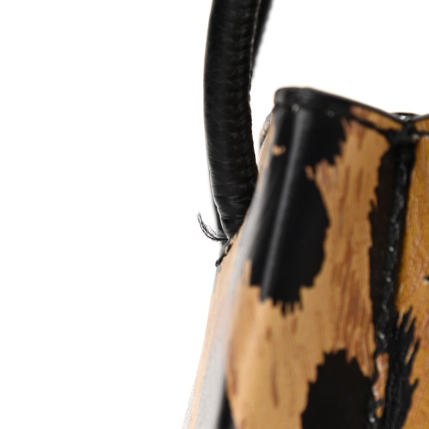 Smooth Calfskin Leopard Print Logo Shopping Phone Holder Bag Beige Black
