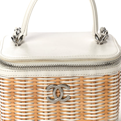 Chanel Calfskin Raffia Small Vanity Case Bag White Beige 14 of 15