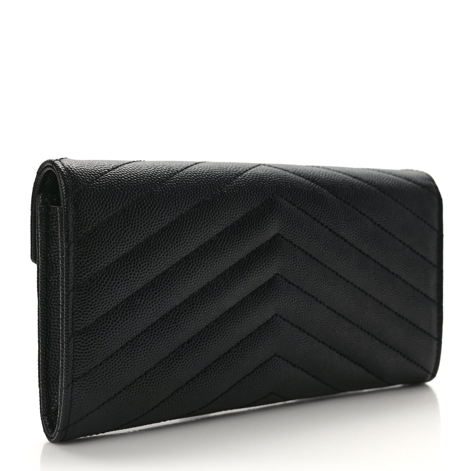 Saint Laurent Grain De Poudre Matelasse Chevron Monogram Flap Wallet Deep Marine 3 of 10