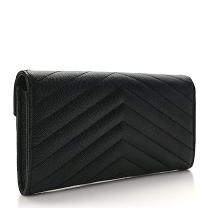 Saint Laurent Grain De Poudre Matelasse Chevron Monogram Flap Wallet Deep Marine 3 of 10