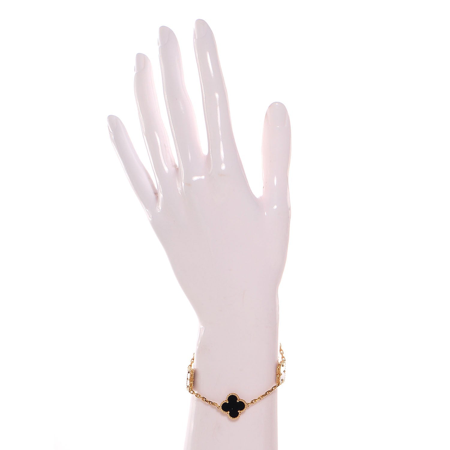 Van Cleef & Arpels 18K Yellow Gold Black Onyx 5 Motifs Vintage Alhambra Bracelet 2 of 6