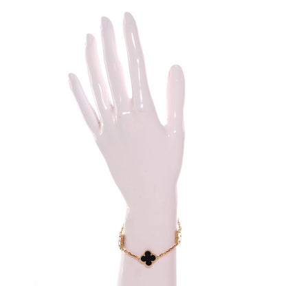 Van Cleef & Arpels 18K Yellow Gold Black Onyx 5 Motifs Vintage Alhambra Bracelet 2 of 6