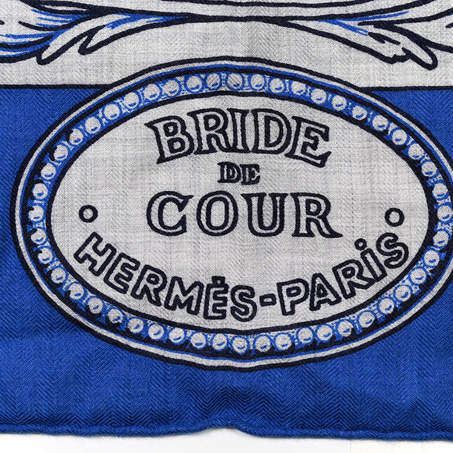 Cashmere Silk Bride De Cour Remix Scarf 140 Bleu Royal Gris Chine