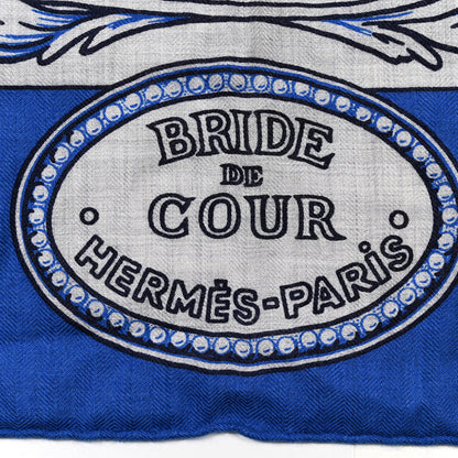 Hermes Cashmere Silk Bride De Cour Remix Scarf 140 Bleu Royal Gris Chine 2 of 4