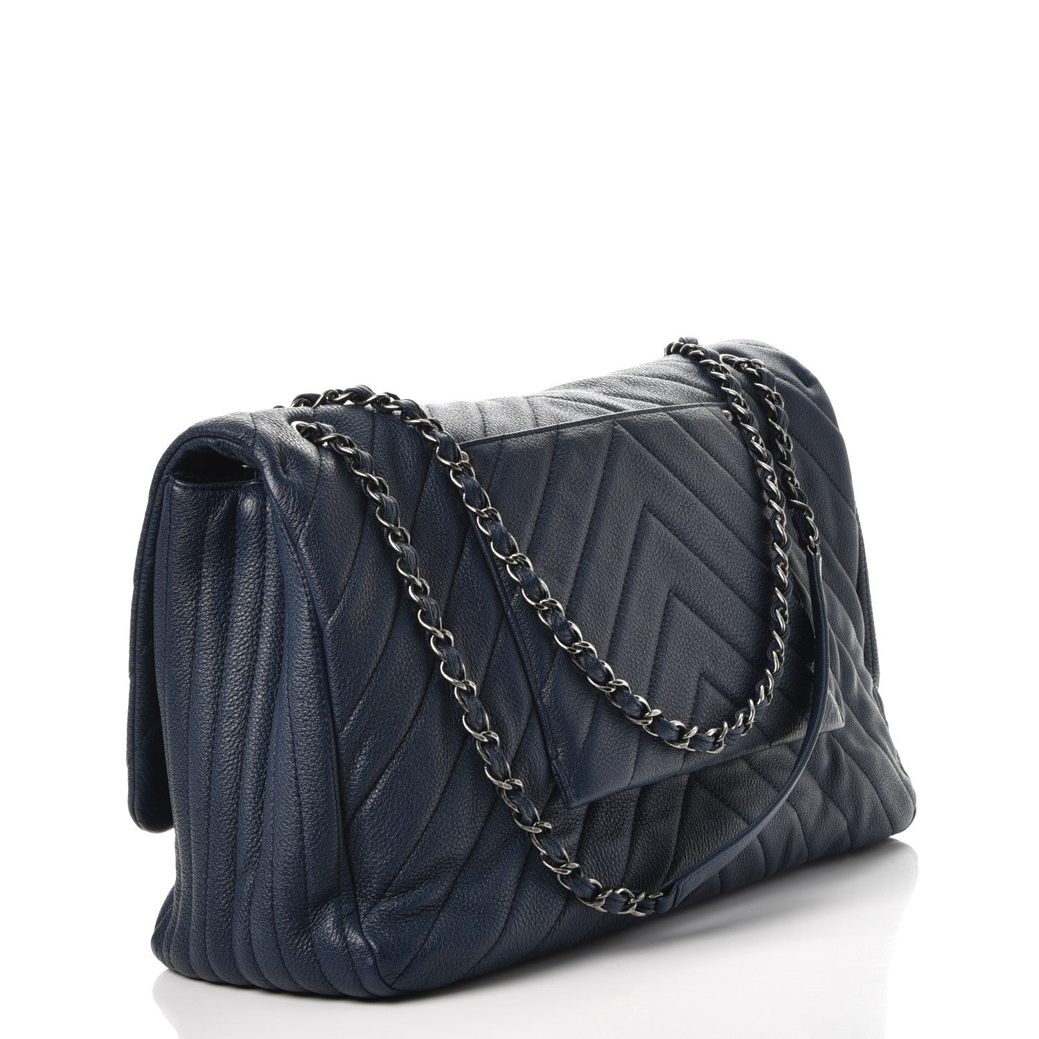 Chanel Calfskin Chevron Quilted XXL Travel Flap Bag Blue 3 of 7