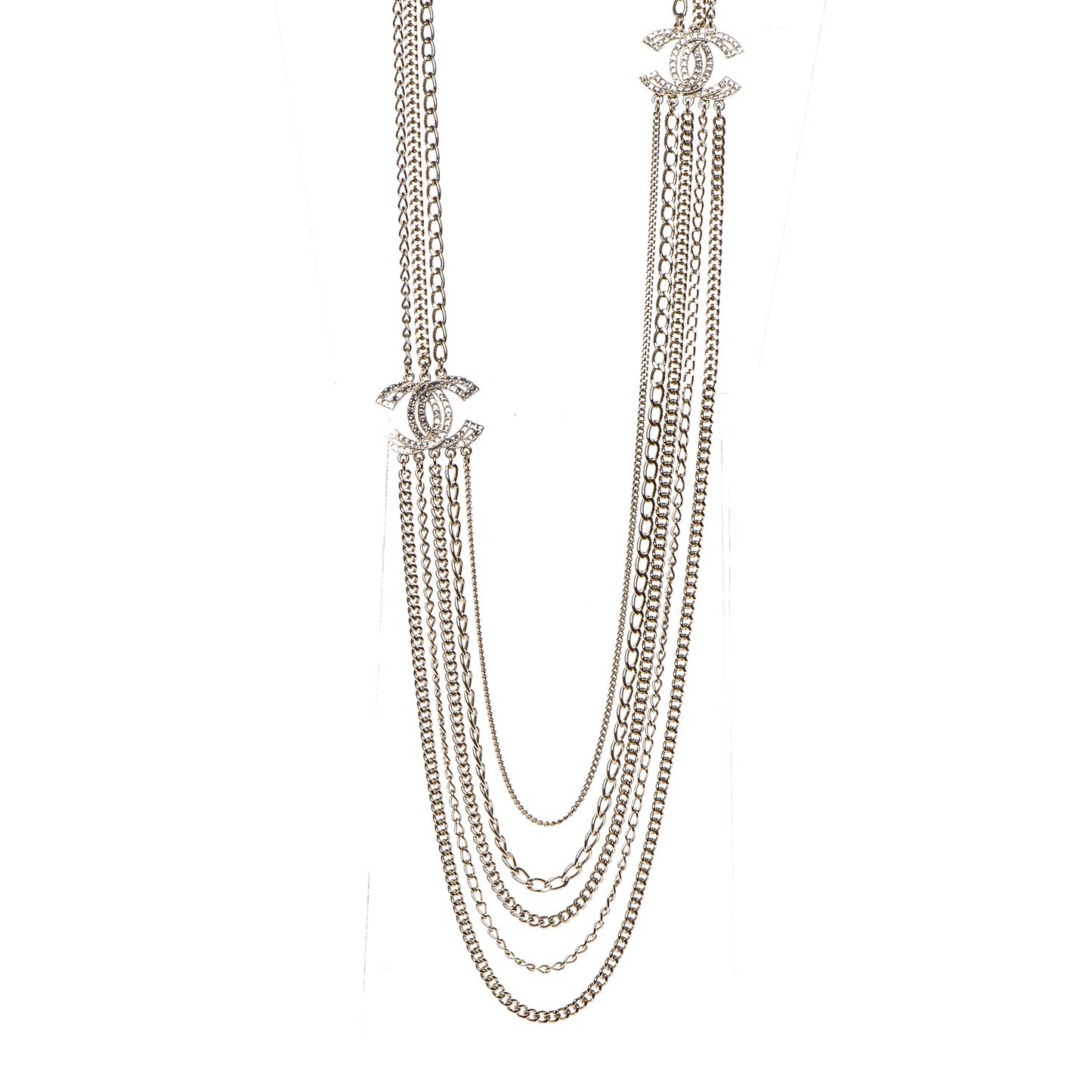 Multi Strand Chain Baguette Crystal CC Necklace Gold
