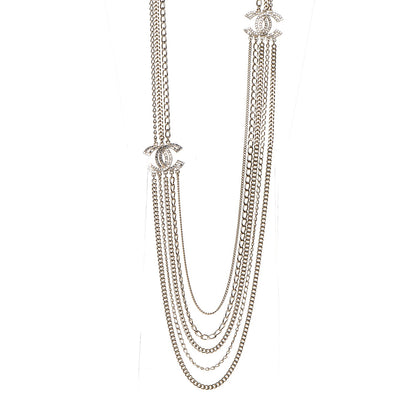 Chanel Multi Strand Chain Baguette Crystal CC Necklace Gold 1 of 5