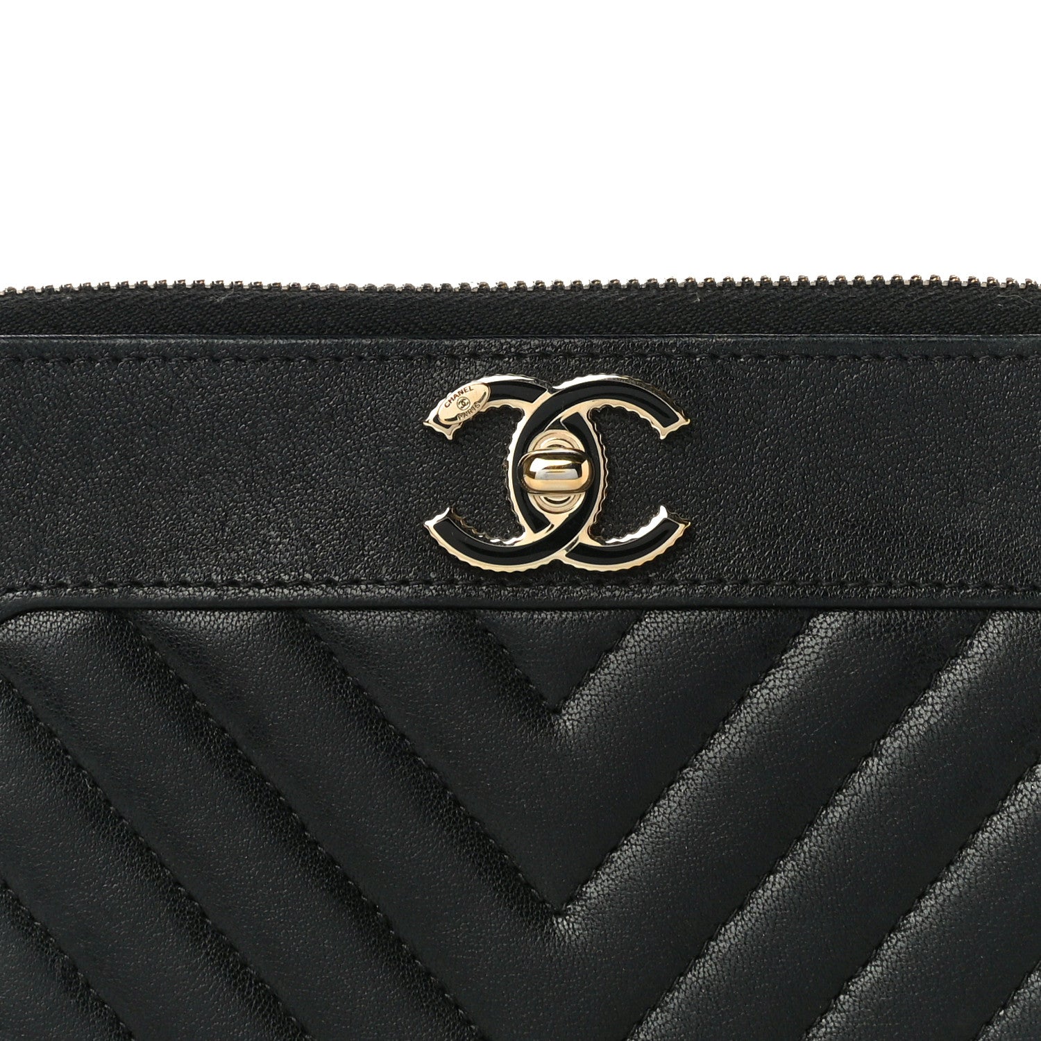 Chanel Sheepskin Chevron Quilted Mademoiselle Vintage Zip Around Wallet Black 9 of 12