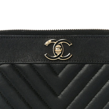 Chanel Sheepskin Chevron Quilted Mademoiselle Vintage Zip Around Wallet Black 9 of 12