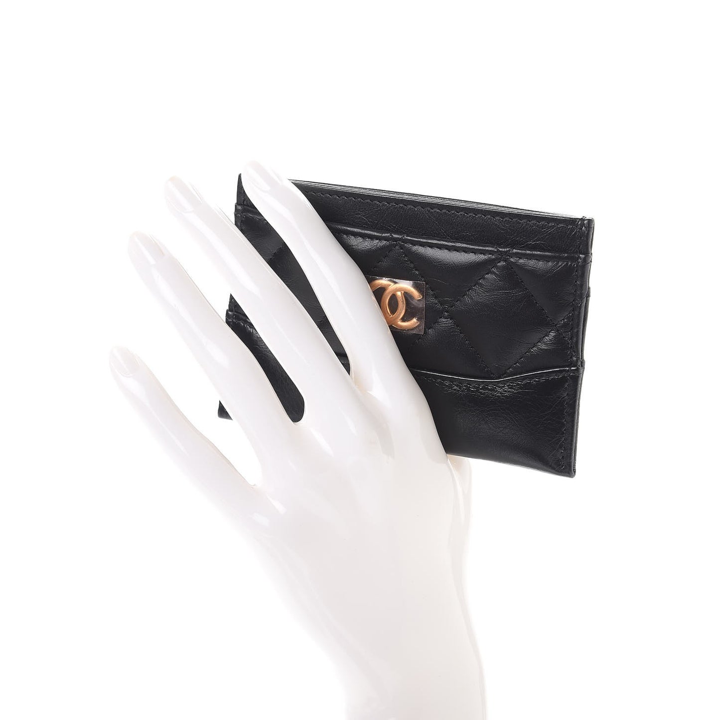 Aged Calfskin Quilted Gabrielle Card Holder Black