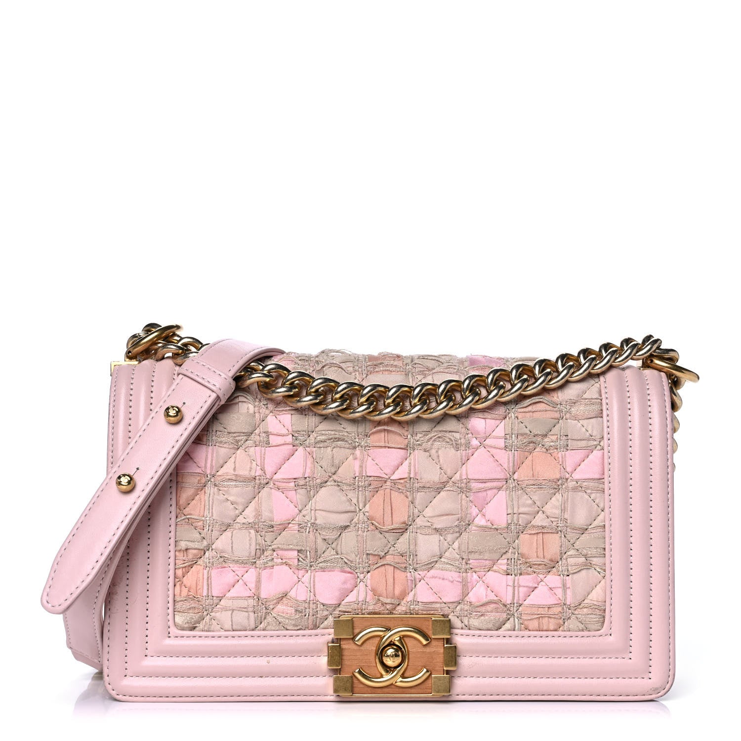 Chanel Tweed Lambskin Medium Boy Flap Pink 1 of 15