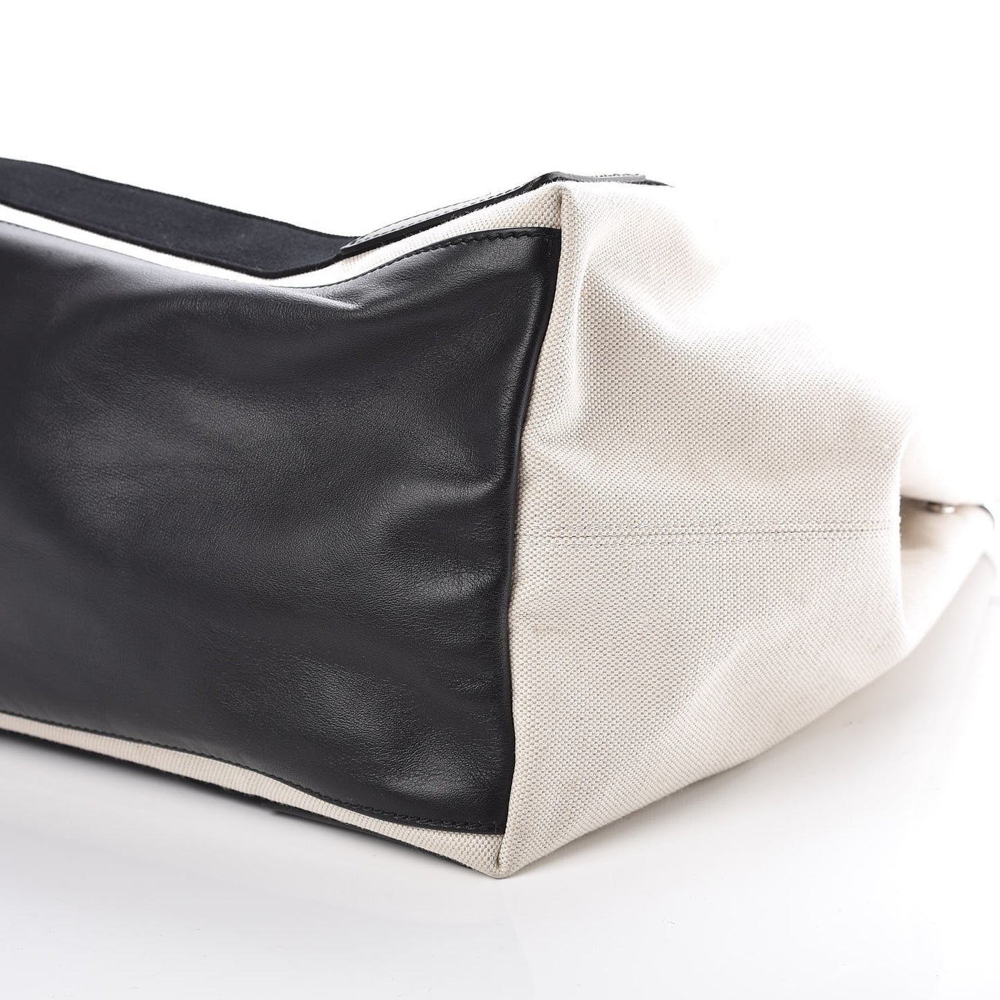 Cotton Canvas Calfskin M Navy Cabas Natural Black