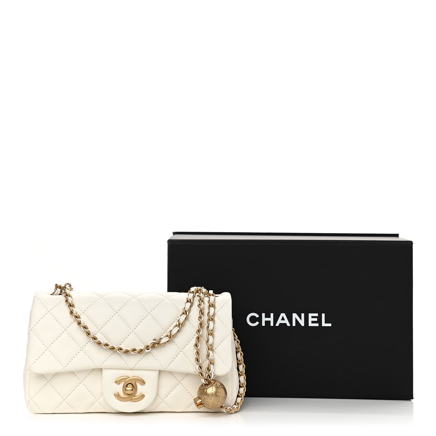 Lambskin Quilted Mini Rectangular Pearl Crush Flap White