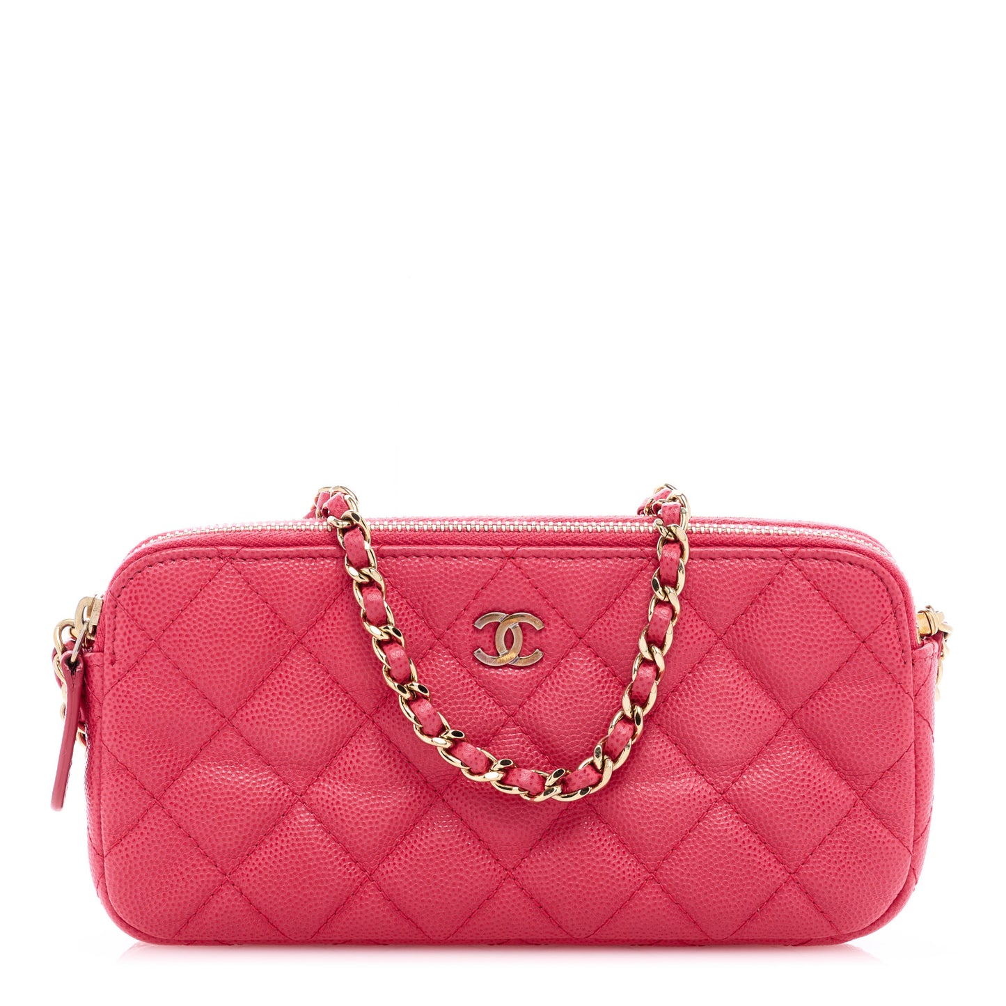 Caviar Quilted Small Clutch With Chain Pink